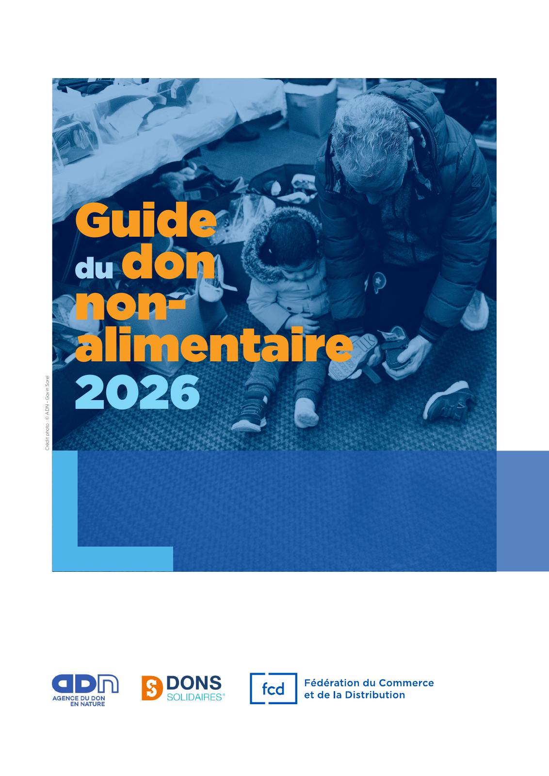 Couverture officielle du Guide du don non-alimentaire 2026, signé ADN, Dons Solidaires et FCD